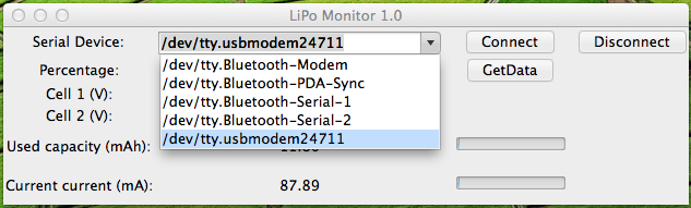 LiPo Monitor GUI Application, Python tkinter, Device selection